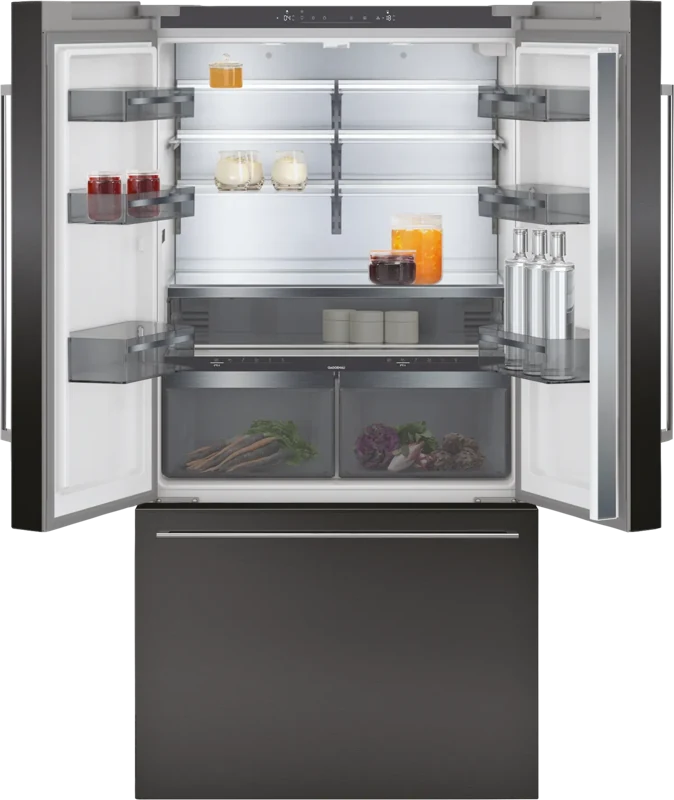 Gaggenau RY295350 — Отдельностоящий многодверный холодильник с морозильником, 183 × 90,5 см, чёрная шлифованная сталь с защитой от отпечатков